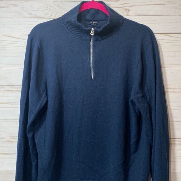 J Crew Blue Merino Wool Blend Quarter Zip Pullover Mock Neck Sweater - Picture 8 of 16